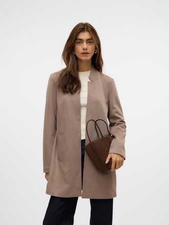 Vero Moda Langjacke VERO MODA VMJOSEFREJA FAUXSUEDE JACKET BOO, Damen, Gr. M, grau (moon rock), Web, Obermaterial: 90% Polyester, 10% Elasthan, unifarben, regul