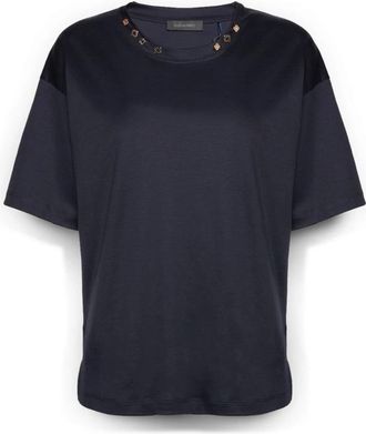 Elena Miro T-shirt met Monogram applicaties - Dames - T-shirts - Blauw - L - Katoen - Tops