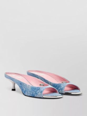 Diesel mules denim texture kitten heel peep toe
