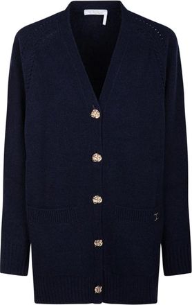Chlo&eacute; Marineblauwe Kasjmier Cardigan - Dames - Cashmere truien - Blauw - XS - Kasjmier - Truien & Vesten