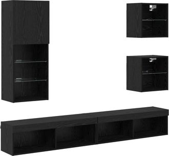 vidaXL TV Wall Units with LED Wall-mounted 5 pcs Black Oak Engineered Wood vidaXL