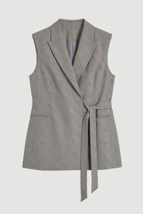 Karen Millen Womens Plus Size Soft Tailored Check Wrap Detail Sleeveless Blazer - Grey - Size 18 UK