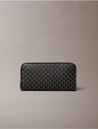 Calvin Klein Womens Emblem Logo Long Zip Wallet - Black