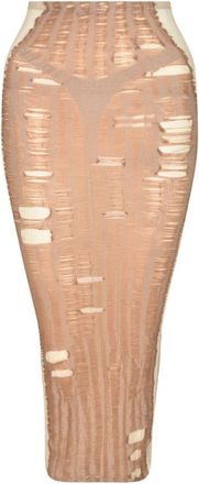 Diesel Maxi Rok met Gedetailleerde Uitsnijdingen en Gelaagd Effect - Dames - Midirokken - Beige - S - Leer - Rokken