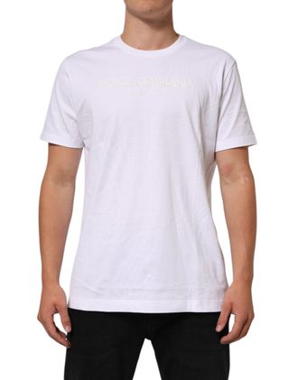 Dolce & Gabbana White Cotton Crew Neck Short Sleeves Mens T-shirt