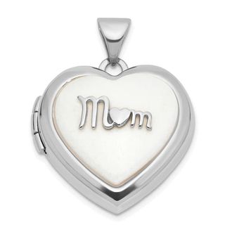 Diamond2Deal 14k Gold Polished White Agate MOM Script 18mm Heart Locket
