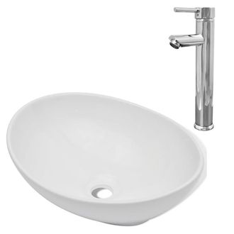 Berkfield Home Bathroom Basin with Mixer Tap Ceramic Oval White