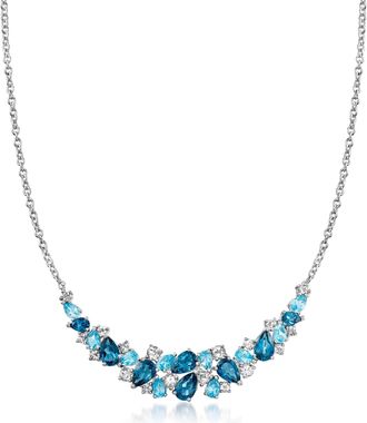 Ross-Simons London, Swiss Blue and White Topaz Collar Necklace in Sterling Silver