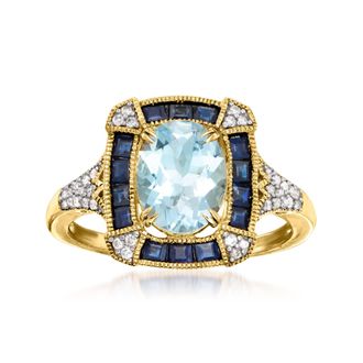 Ross-Simons Aquamarine and. Sapphire Ring With. Diamonds in 14kt Yellow Gold