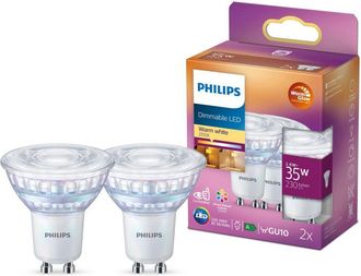 Philips Faretto led, 2 Pezzi, Equivalente a 35W, Attacco GU10, Luce Bianca Calda, Dimmerabile