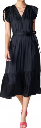 Current Air Fluttered Sleeve V Neck Maxi Dress In Black