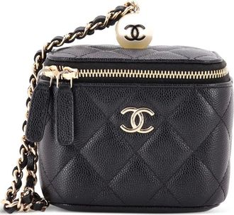 Chanel Classic Pearl Vanity Case with Chain Quilted Caviar Mini clutch bag - Zwart