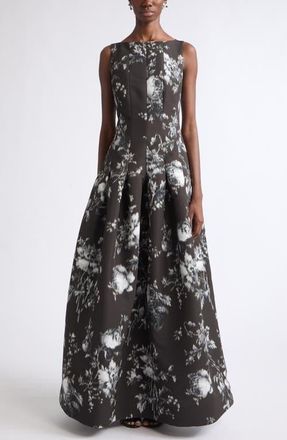 Oscar De La Renta Peony Sleeveless Faille Gown in White/carbon at Nordstrom, Size 4