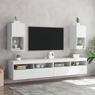 Berkfield Home TV Cabinets with LED Lights 2 pcs White 30.5x30x60 cm
