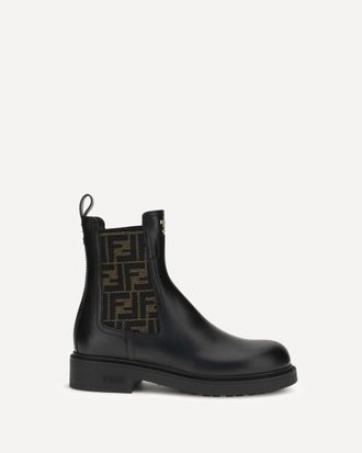 Fendi Stivaletti in pelle e tessuto FF Woman 37.5