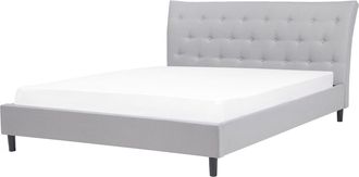Beliani Cama Tapizada Gris Claro 160 X 200 Cm Con Somier Y Cabecero Acolchado Saverne