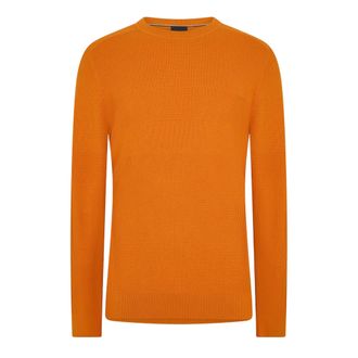 HUGO BOSS Heren Geribbelde Ronde Hals Sweater Top (Oranje)