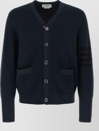 Thom Browne v neck ribbed cardigan front pockets