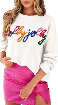 Generic Merry Christmas Sweatshirt For Women Funny Christmas Slogan Print Jumper Novelty Graphic Sweatshirt Long Sleeve Pullover Tops Crew Neck Sweater Funny 