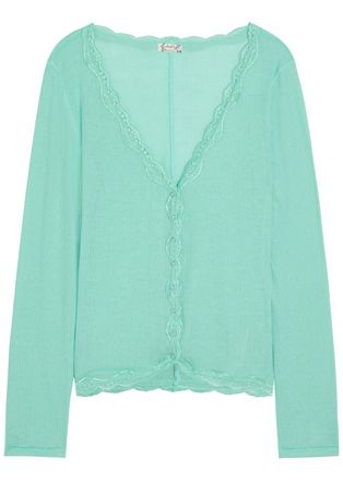 Free People Big Love Lace-trim Knit Cardigan - Light Blue - L (UK16-UK18 / L)