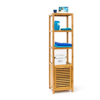 Relaxdays Estanter&iacute;a Ba&ntilde;o De Bamb&uacute;, 5 Estantes, 140x36,5x33cm, Con Puerta, Librer&iacute;a Madera, Ba&ntilde;o Y Sal&oacute;n, Marr&oacute;n Natural - Relaxdays