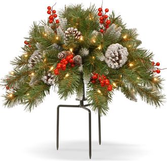 National Tree Company 18In Frosted Berry Urn Filler With 35 Warm White Battery Operated Led Lights With Timer