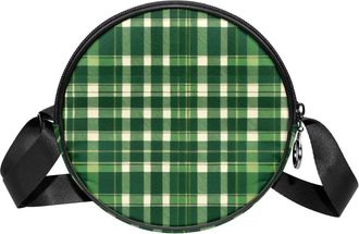 Generic Circle Crossbody Bag for Women, Retro Plaid Small Sling Bag Daypack with Zipper Adjustable Shoulder Straps Casual Ladies Girls Round Purse