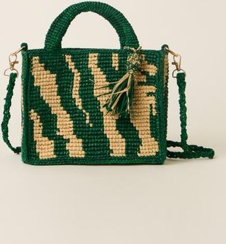BTB Los Angeles Sahara Box Woven Tote in Natural/green at Nordstrom