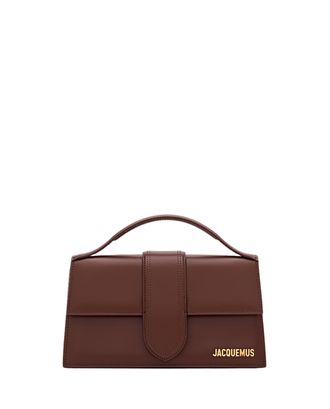 Jacquemus Structured Brown Leather Shoulder Bag With Engraved Clasp
