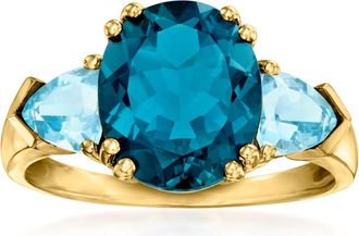 Ross-Simons Tonal Blue Topaz 3-Stone Ring in 14kt Yellow Gold