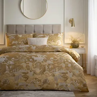 Riva Paoletti Baransu Jacquard Duvet Cover Set in Gold | Size: Super King
