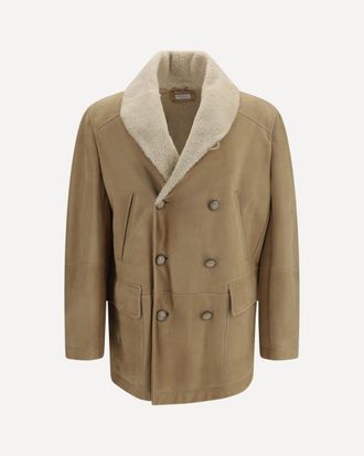 Brunello Cucinelli Caban in shearling Curly scamosciato con collo sciallato Man XL