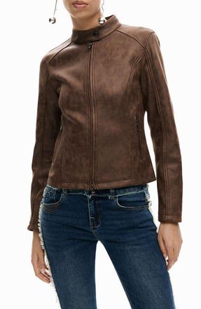 Desigual Faux Leather Jacket in Brown at Nordstrom, Size Xx-Large