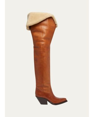 Chlo&eacute; 70mm Azelan Shearling-Lined Leather Over-the-Knee Boots