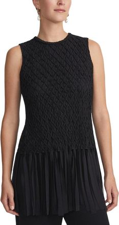 Lafayette 148 New York Hand-Smocked Lattice Fringe Silk Blouse