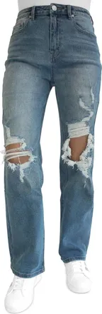 Madden Girl Jeans Womens Blue Denim Distressed High Rise Wide Leg PALL389