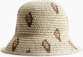H&M Straw Hat in Beige/leopard Print at Nordstrom, Size Medium