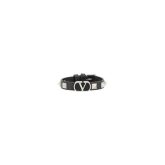 Valentino Garavani Bracelets, male, Black, Size: ONE SIZE Studded Leather Bracelet with Adjustable Buckle
