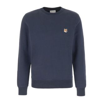 Maison Kitsun&eacute; Hoodies & sweatvesten, Heren, Blauw, M, Katoen, Fox Head Patch Regular Sweatshirt