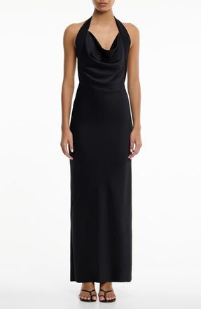 Significant Other Devlyn Cowl Halter Neck Open Back Gown in Black at Nordstrom, Size 10 Us
