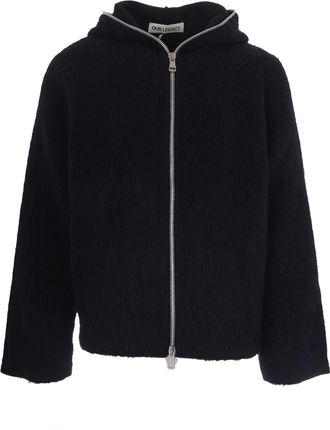 Our Legacy Hooded Full Zip Knitwear in Hairy Black Wool
