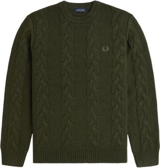 Fred Perry Kabel Gebreide Trui - Heren - Ronde hals truien - Groen - M - Wol - Truien & Vesten