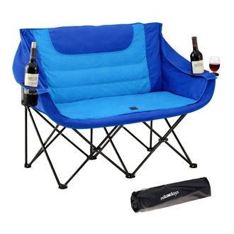 Relaxdays Relaxdays Silla Plegable Doble Para Camping, Bolsa De Transporte, Portavasos, 272 Kg, Poli&eacute;ster Y Metal, Azul