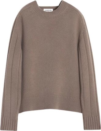 Lanvin Trui met ronde hals - Heren - Ronde hals truien - Beige - M - Wol - Truien & Vesten
