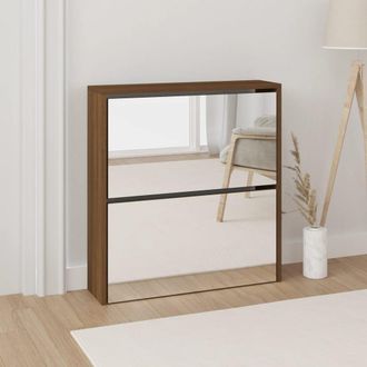 vidaXL Mueble Zapatero Con Espejo 2 Niveles Roble Marr&oacute;n 63x17x67 Cm Vidaxl