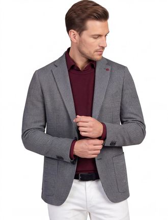 Roy Robson colbert Roy Robson grijs effen slim fit gebreid