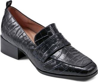 Easy Spirit Darlene Block Heel Loafer in Dark Blue Embossed at Nordstrom, Size 6.5