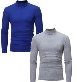 Generic 1/2 Pack Mens Long Sleeve Thermal Underwear Tops Turtle Neck Pullover Long Sleeve Roll Neck T-Shirt Casual Basic Slim Fit Knitted Mock Neck Tee Top Li