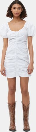 Ganni Short Sleeve Cotton Poplin Mini Dress in Bright White Size 10 Womens