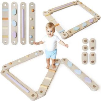 OEM Recorrido Sensorial De Madera - Mamabrum - 9 Elementos Modulables - Pista De Equilibrio - Elementos Coloridos